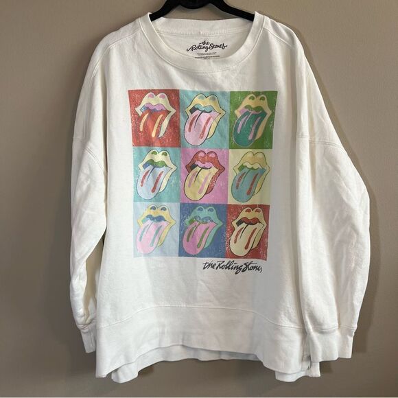 ✨ The Rolling Stones Women’s White Graphic Crewneck Sweatshirt Large - Picture 1 of 10